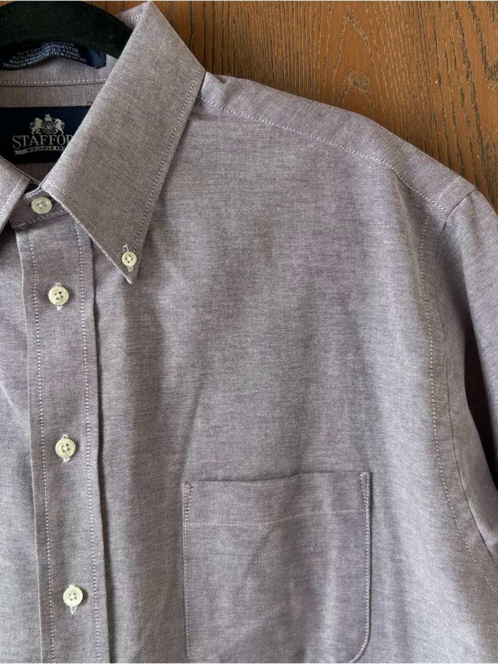 Stafford Mens Wrinkle Free Oxford Short Sleeve Button Shirt Size 17 XL Purple
